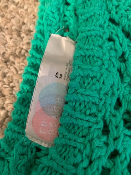 Free People FP Beach Crochet Tank Top Green XS Boho Knit Sleeveless - Picture 2 of 2